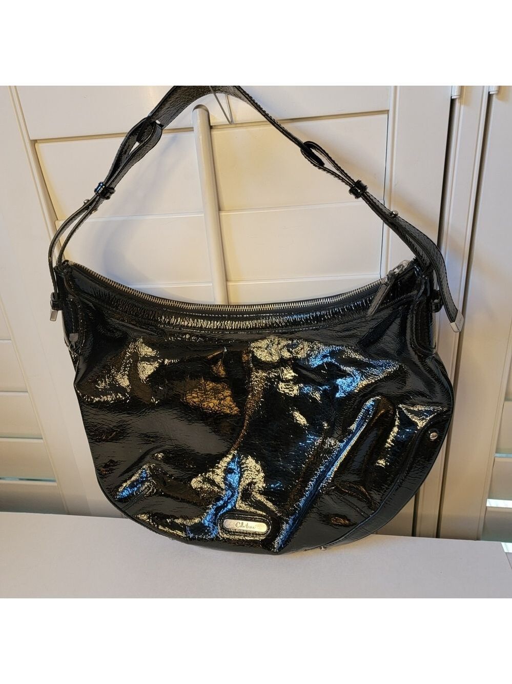 Cole Haan Patent Leather Shoulder Bag – Black Glossy Hobo Style - Picture 2 of 7